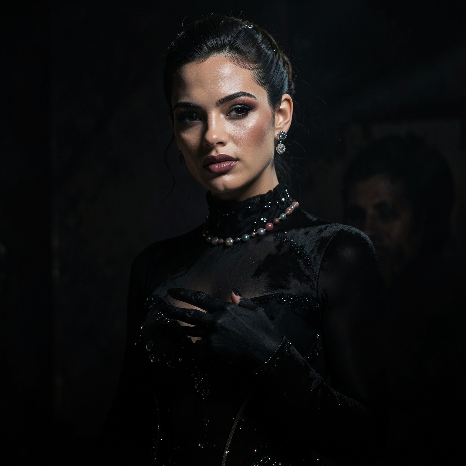 woman, high fashion editorial, cinematic lighting, mysterious, ultra-detailed digital art