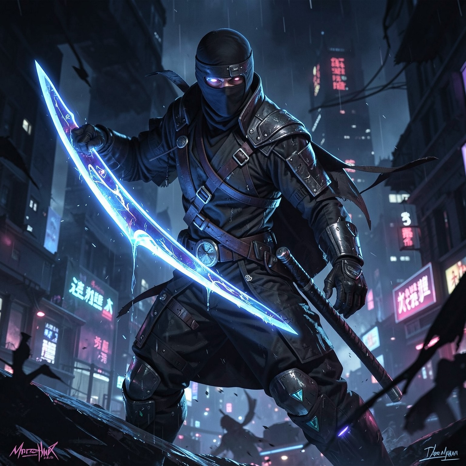 cyberpunk ninja with glowing sword