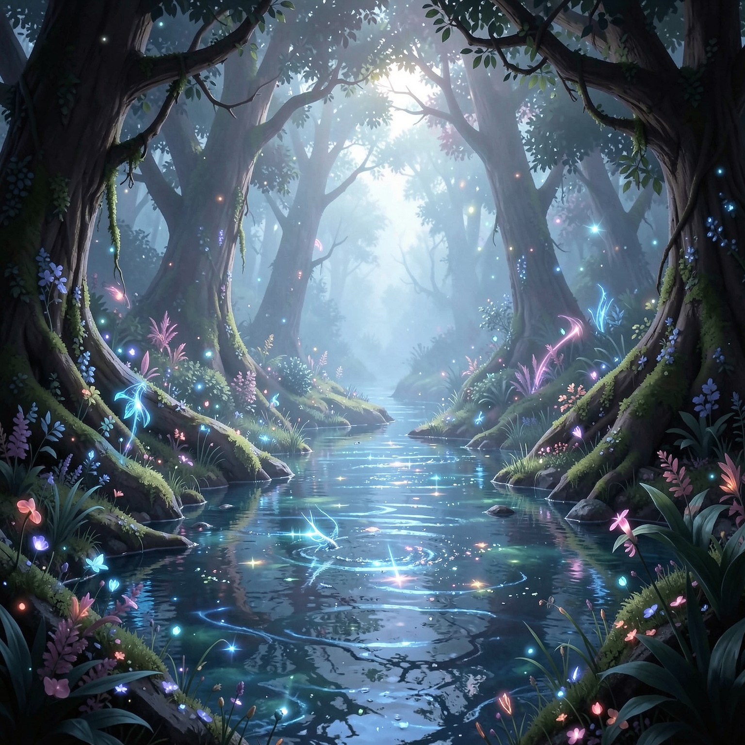 magical river inside enchanted forest