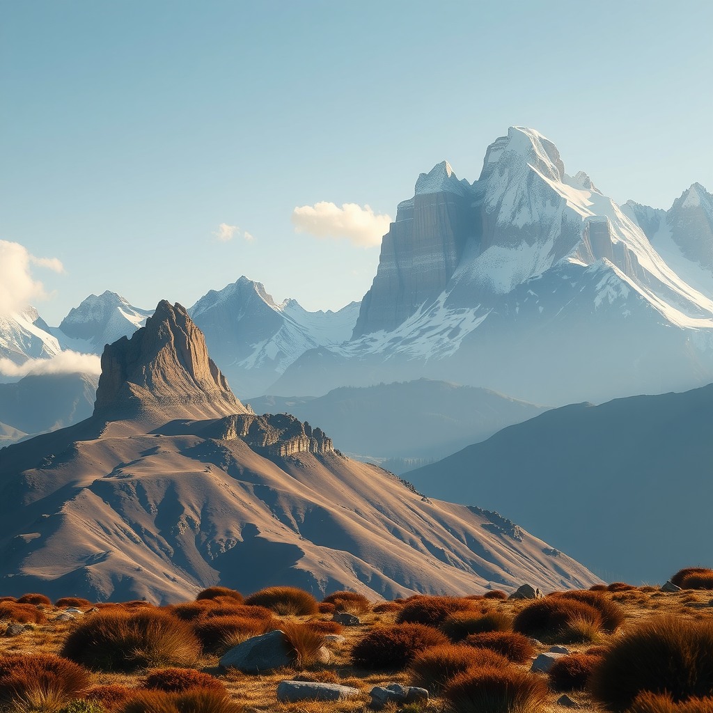 Photo-realistic editorial photography, realistic scene representing wild mountains