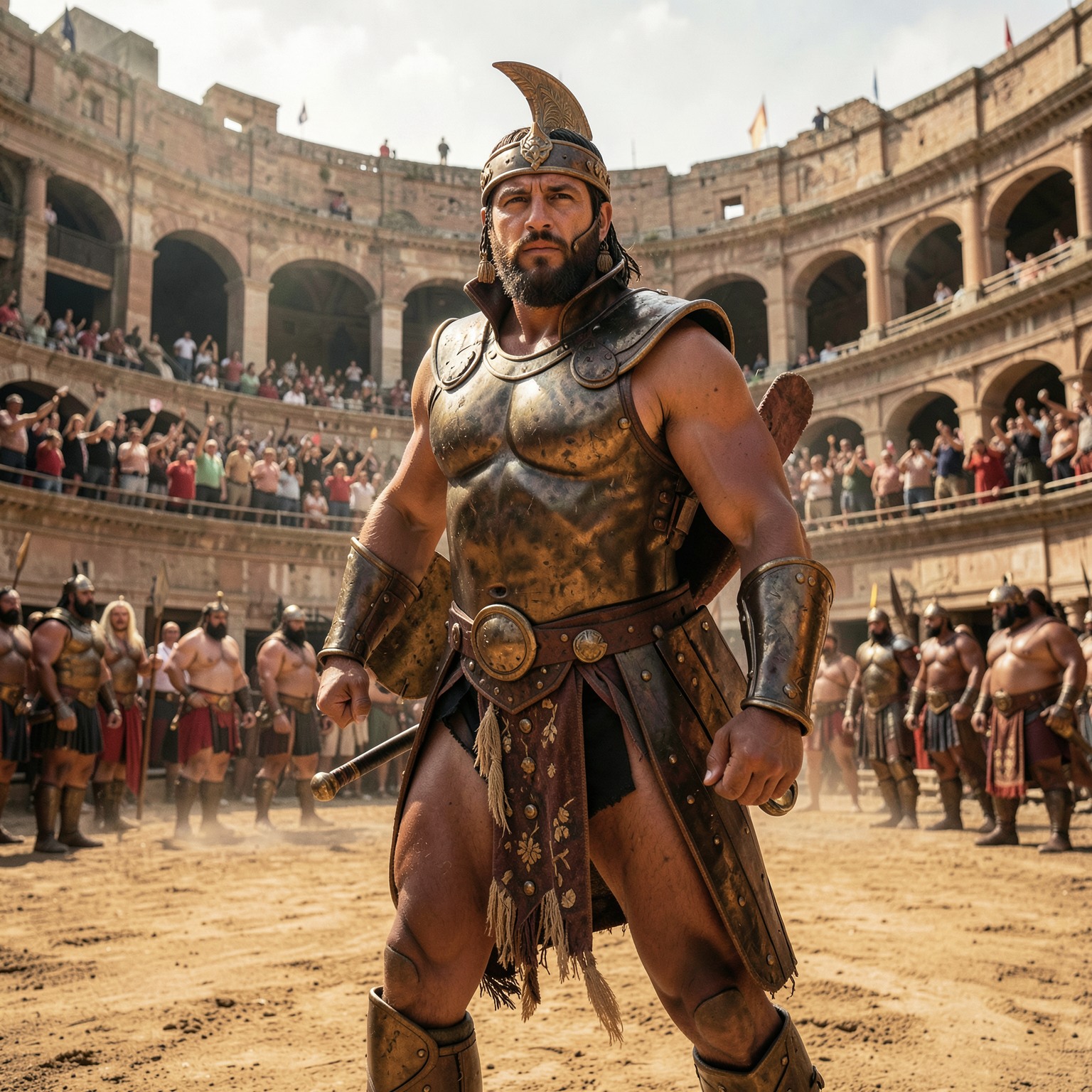 cinematic Roman gladiator inside ancient arena