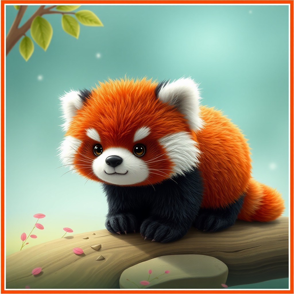 fluffy red panda, storybook style, plush toy proportions