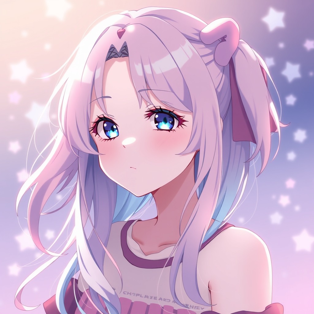 anime style girl with pastel hair, soft lighting, dreamy background, high quality illustration