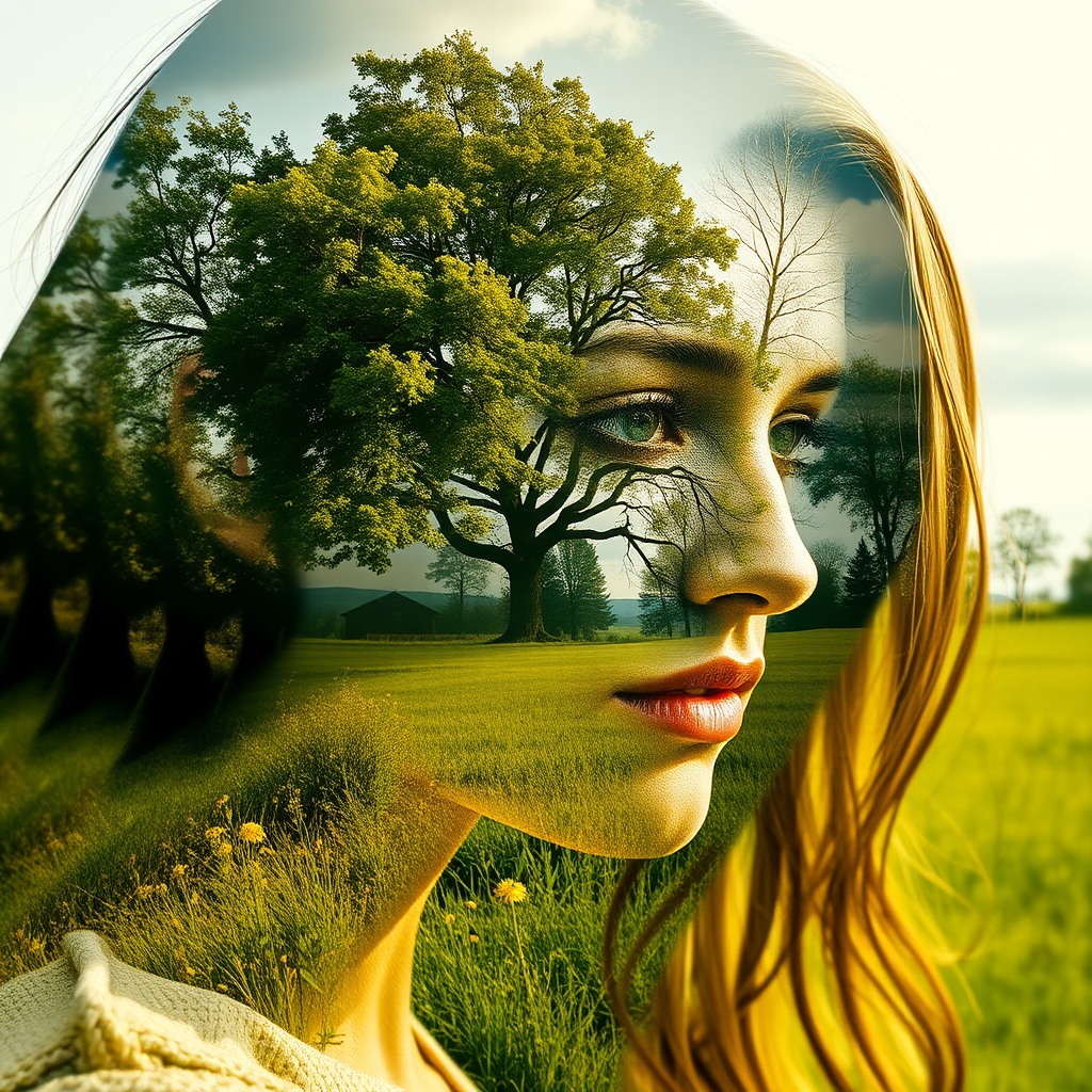 double exposure portrait with nature landscape, artistic composition