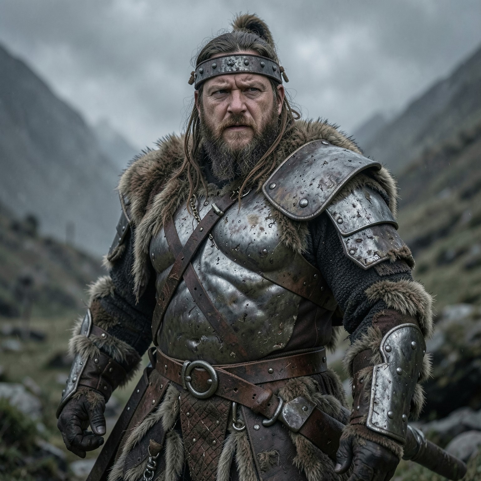 cinematic portrait of a Viking warrior with detailed armor