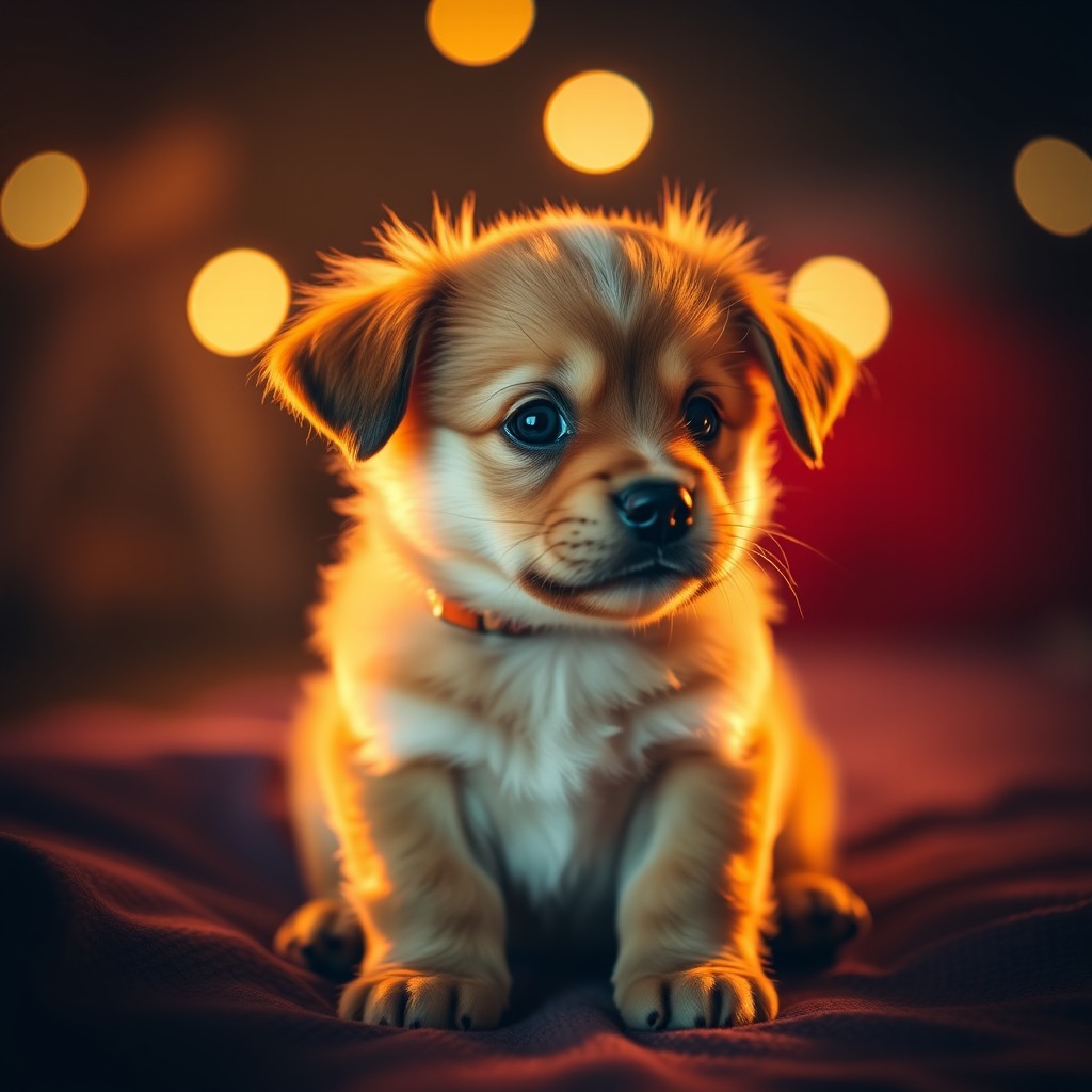 adorable puppy, warm cinematic lighting, kawaii aesthetic