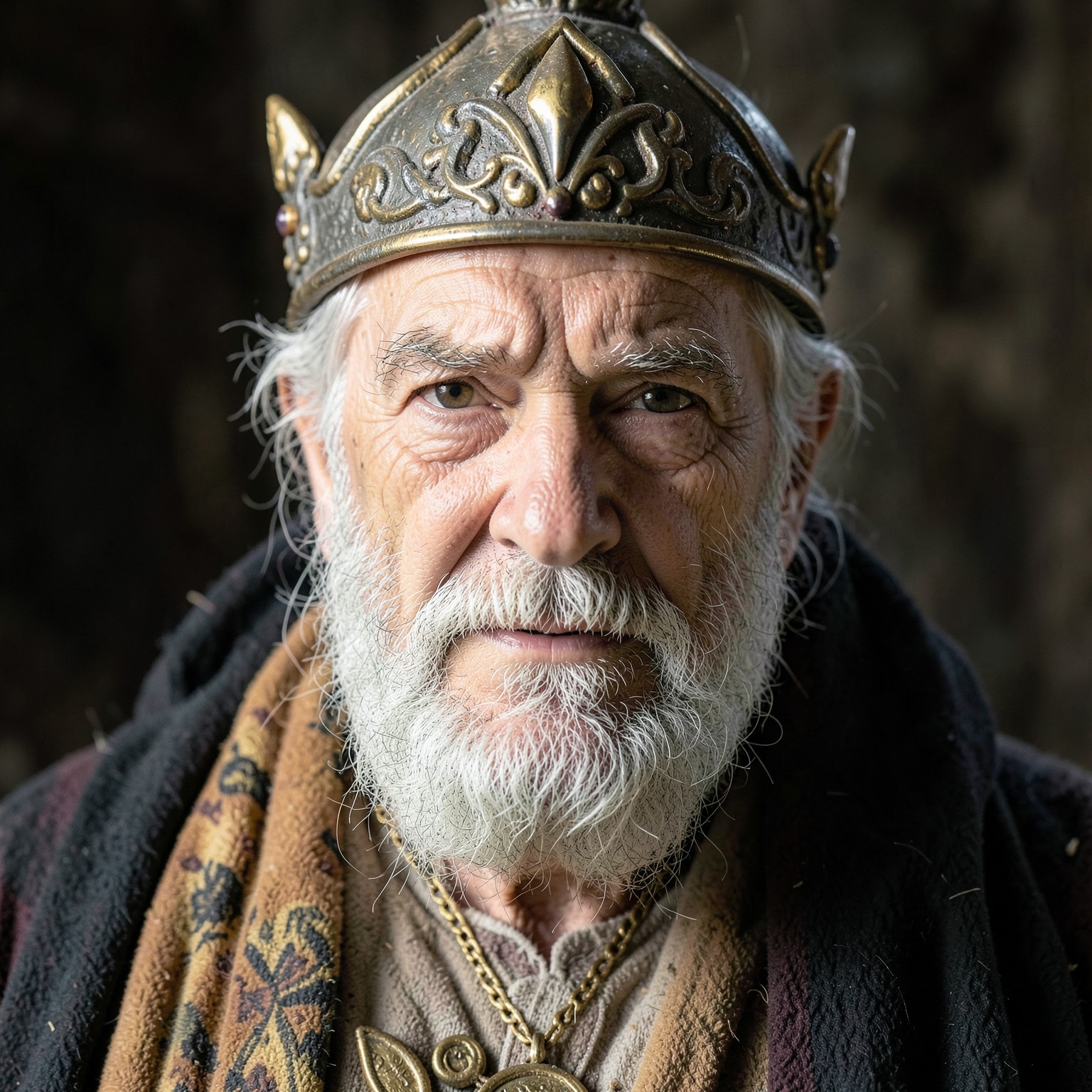 realistic close-up portrait of old king