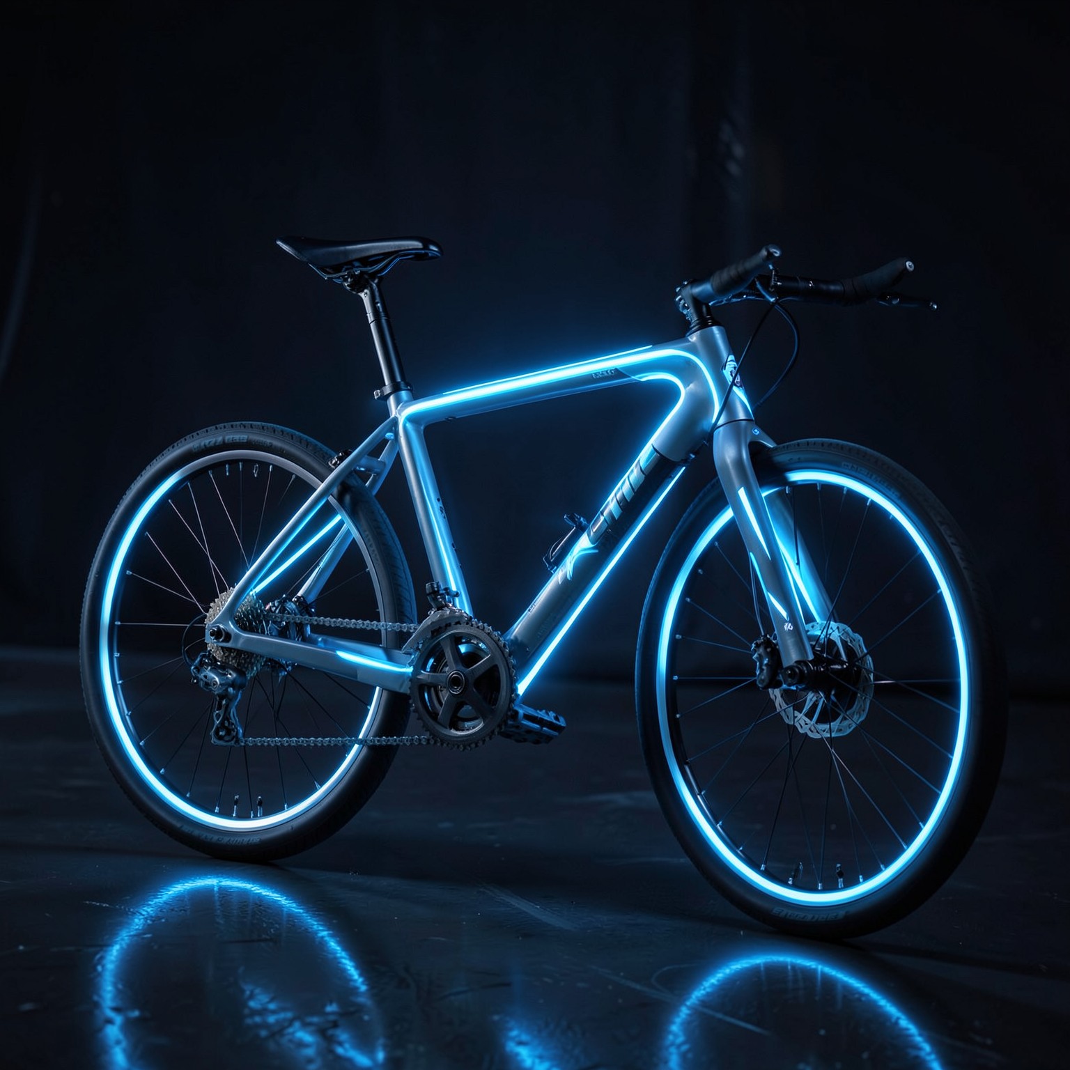 futuristic racing bike glowing blue neon
