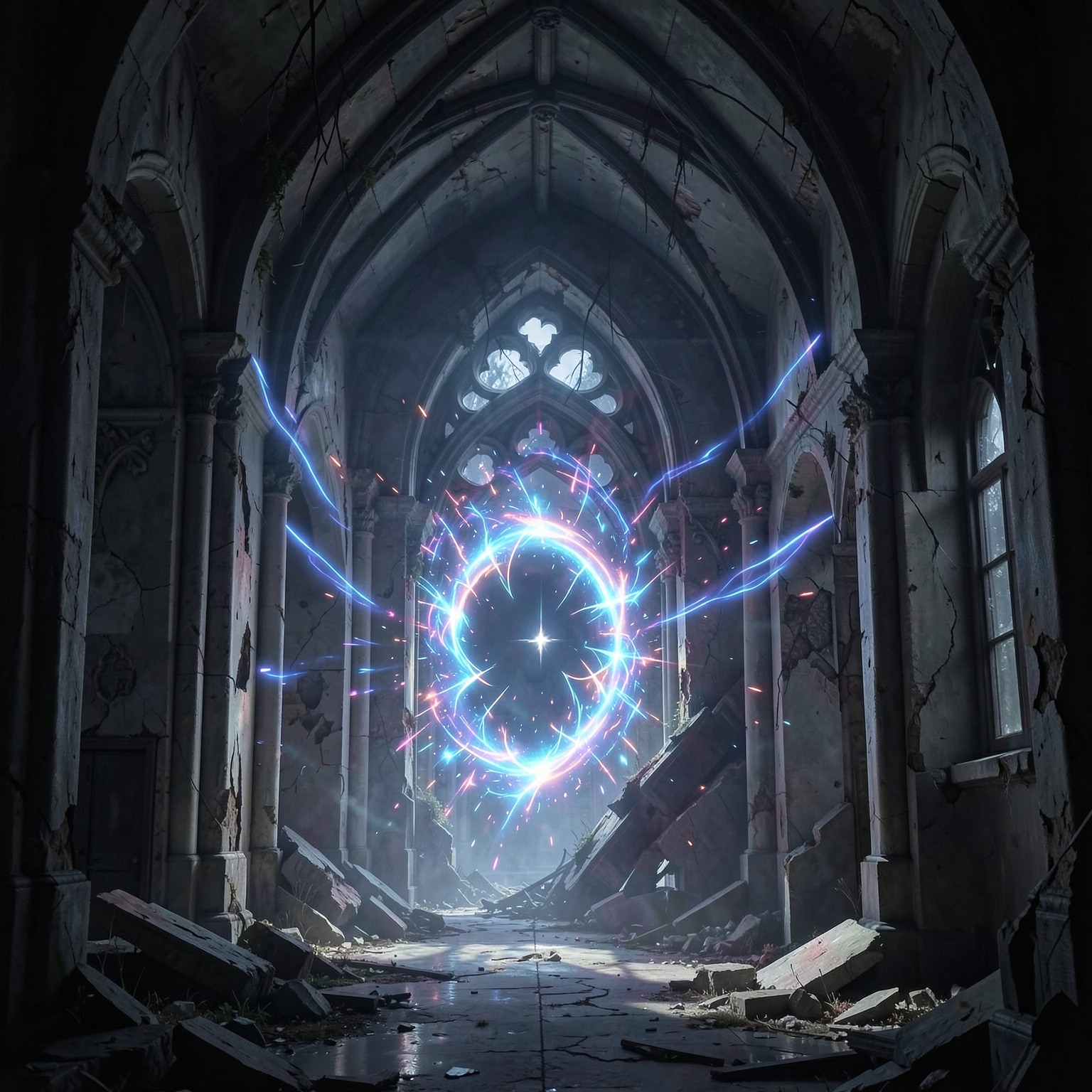 Magical portal inside abandoned church