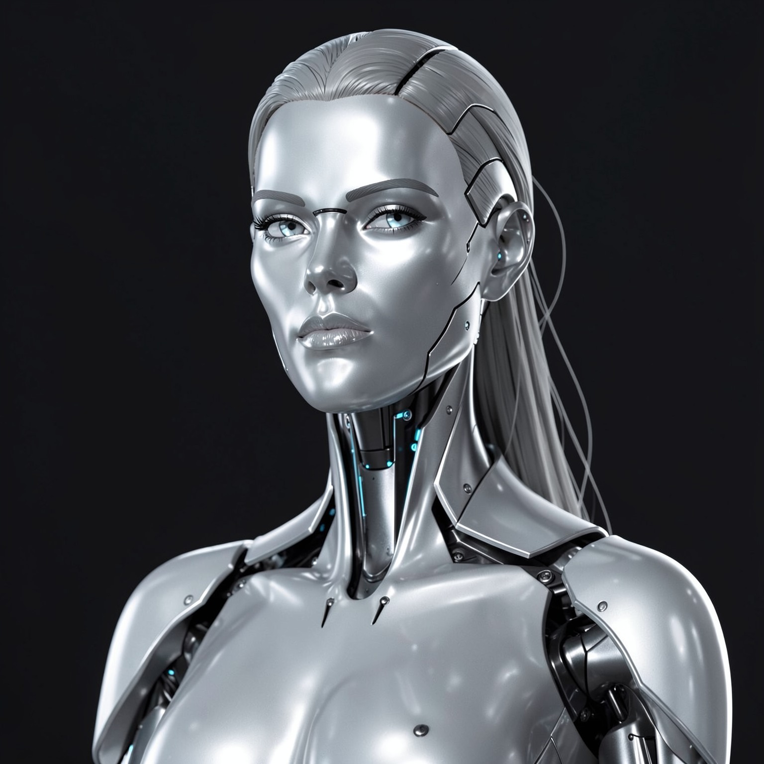 futuristic android woman with silver skin