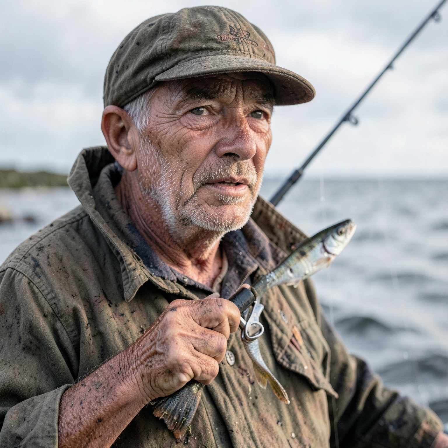 realistic fisherman portrait with weathered skin