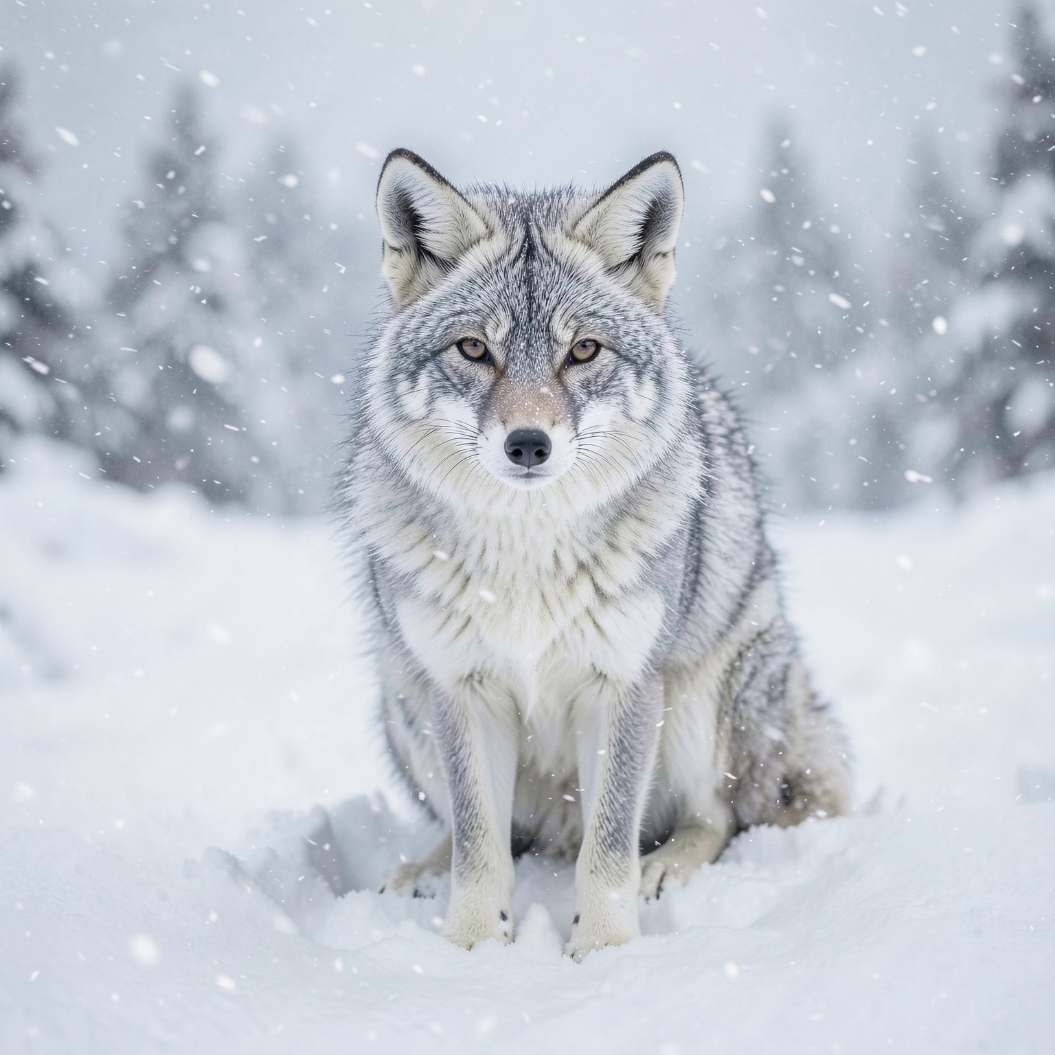 realistic arctic fox in snowy blizzard