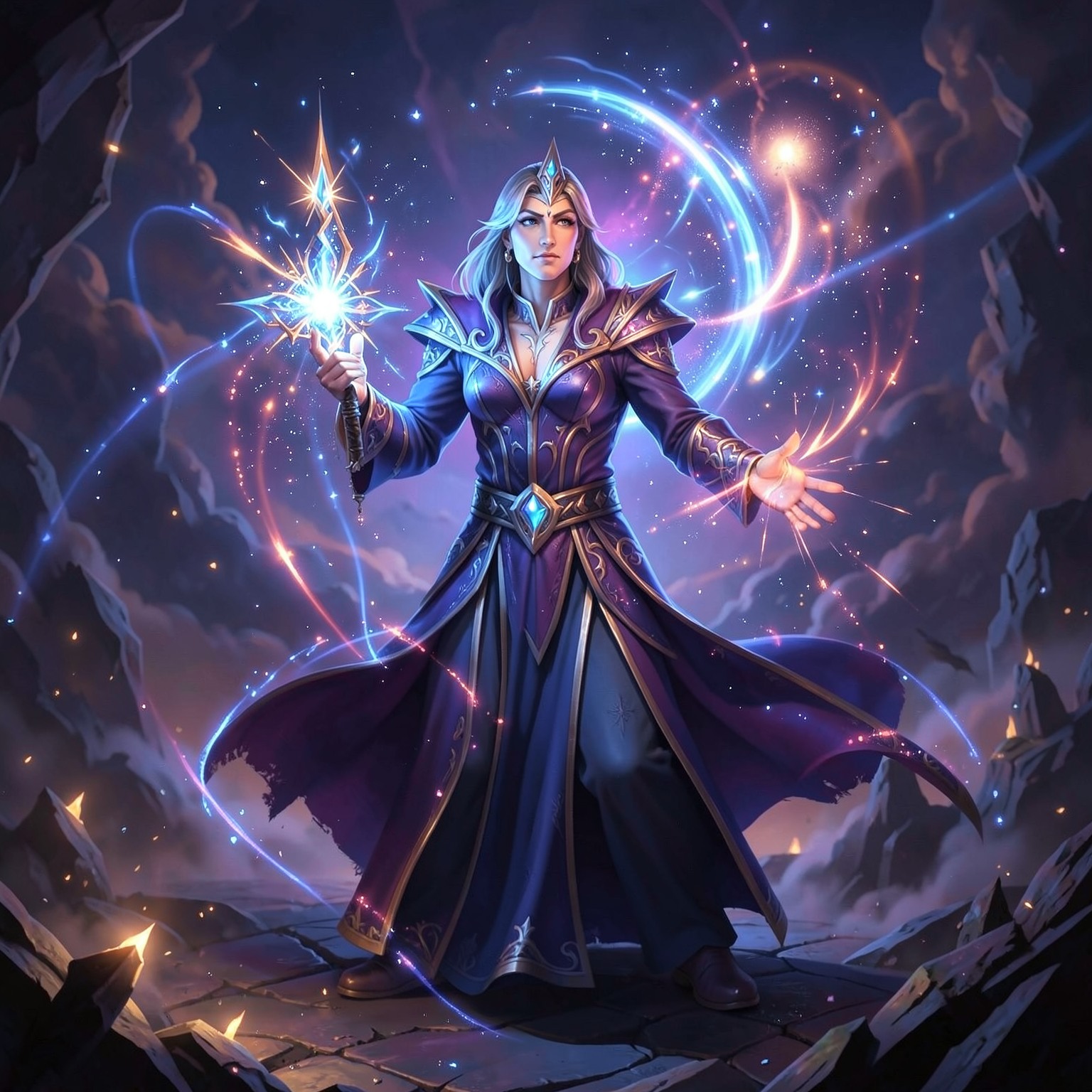 Fantasy mage summoning cosmic energy