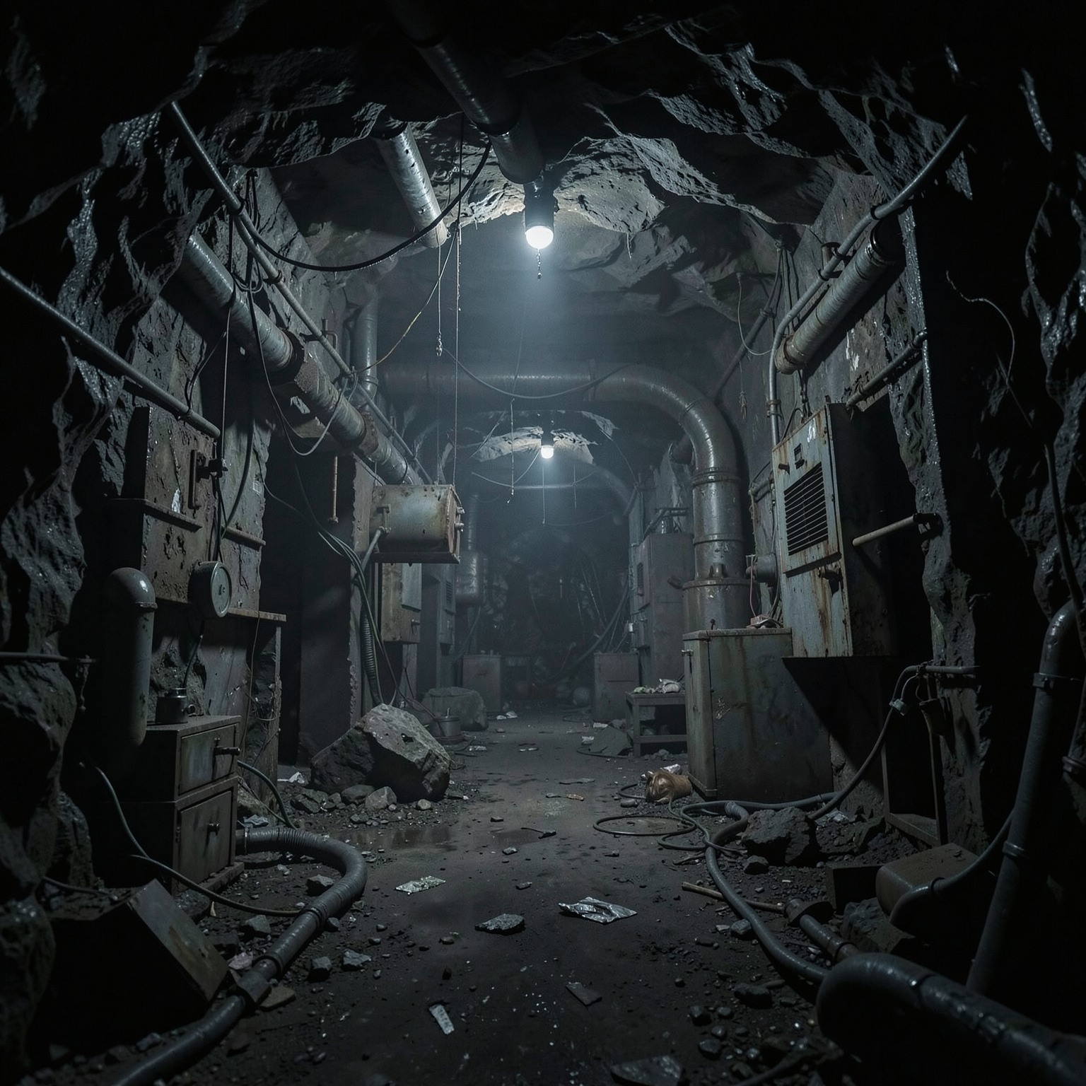 abandoned Soviet laboratory deep underground, horror atmosphere, realistic textures