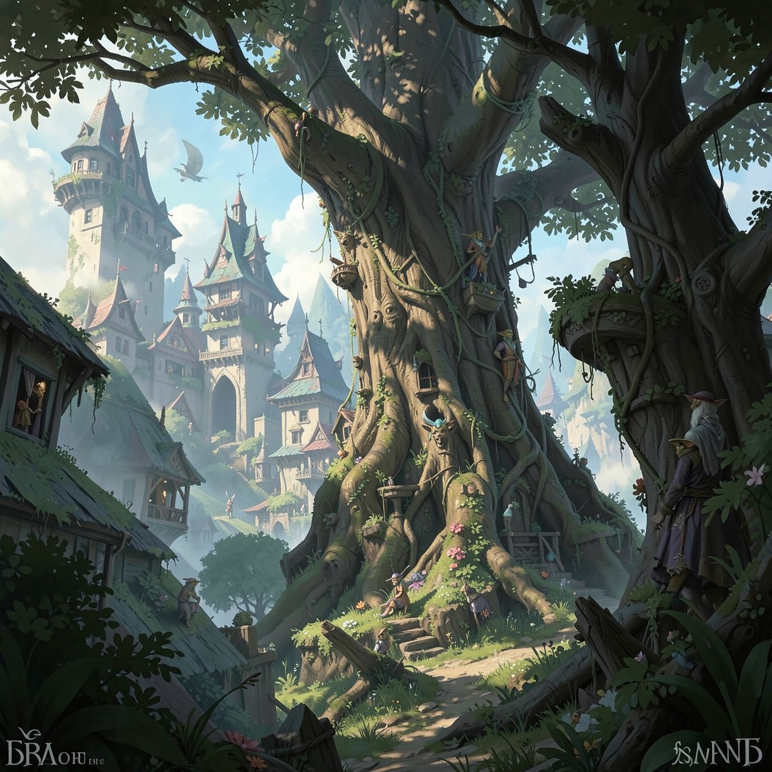 giant tree city inhabited by elves