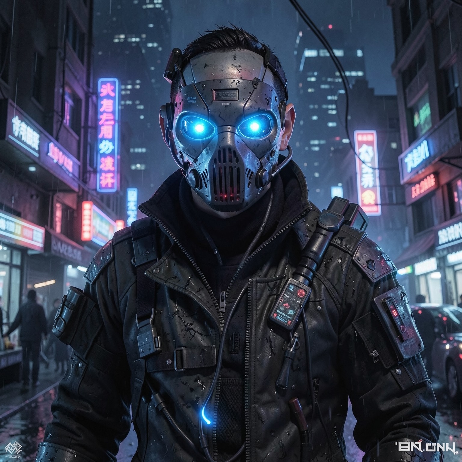 cyberpunk hacker with glowing mask