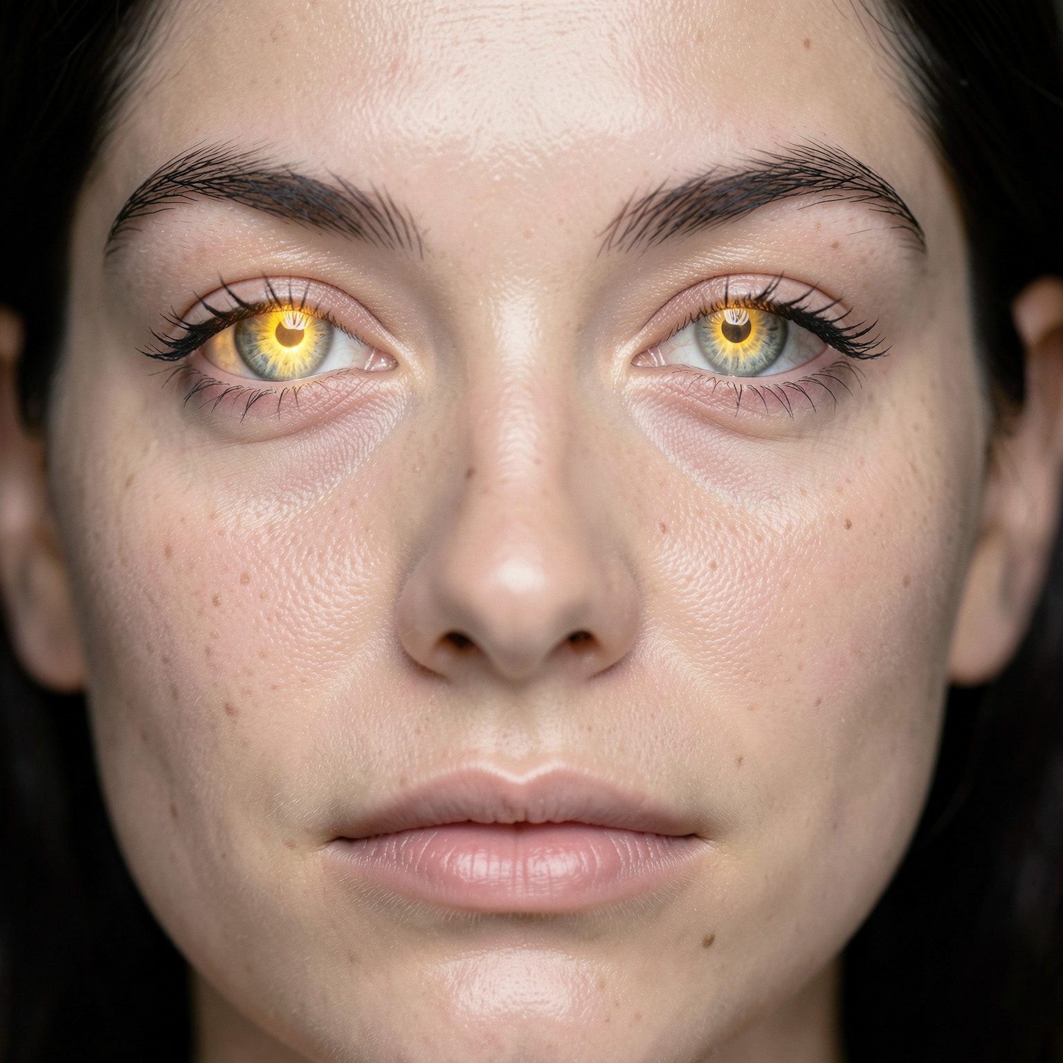 Ultra realistic close-up portrait with glowing eyes and soft skin texture