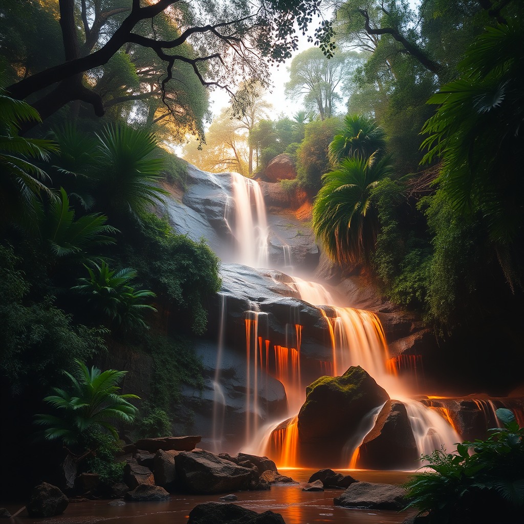 rain forest fantasi waterfall fragon anf fire