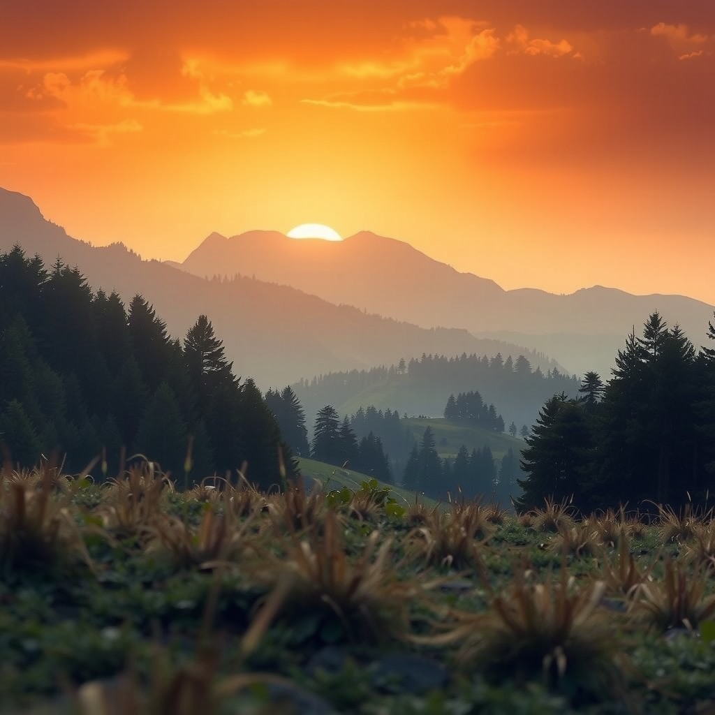Photo-realistic editorial photography, realistic scene representing dawn in nature