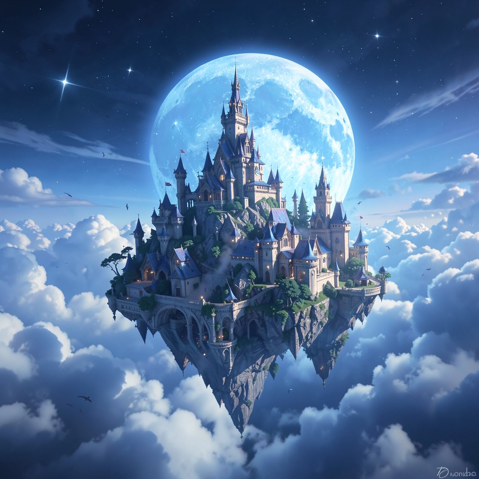 fantasy moon kingdom floating above clouds