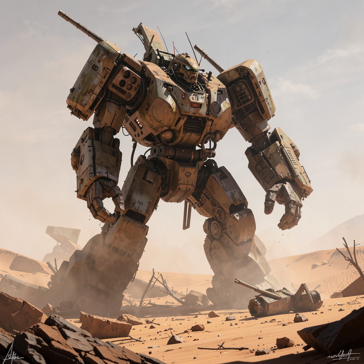 giant robot abandoned in desert wasteland