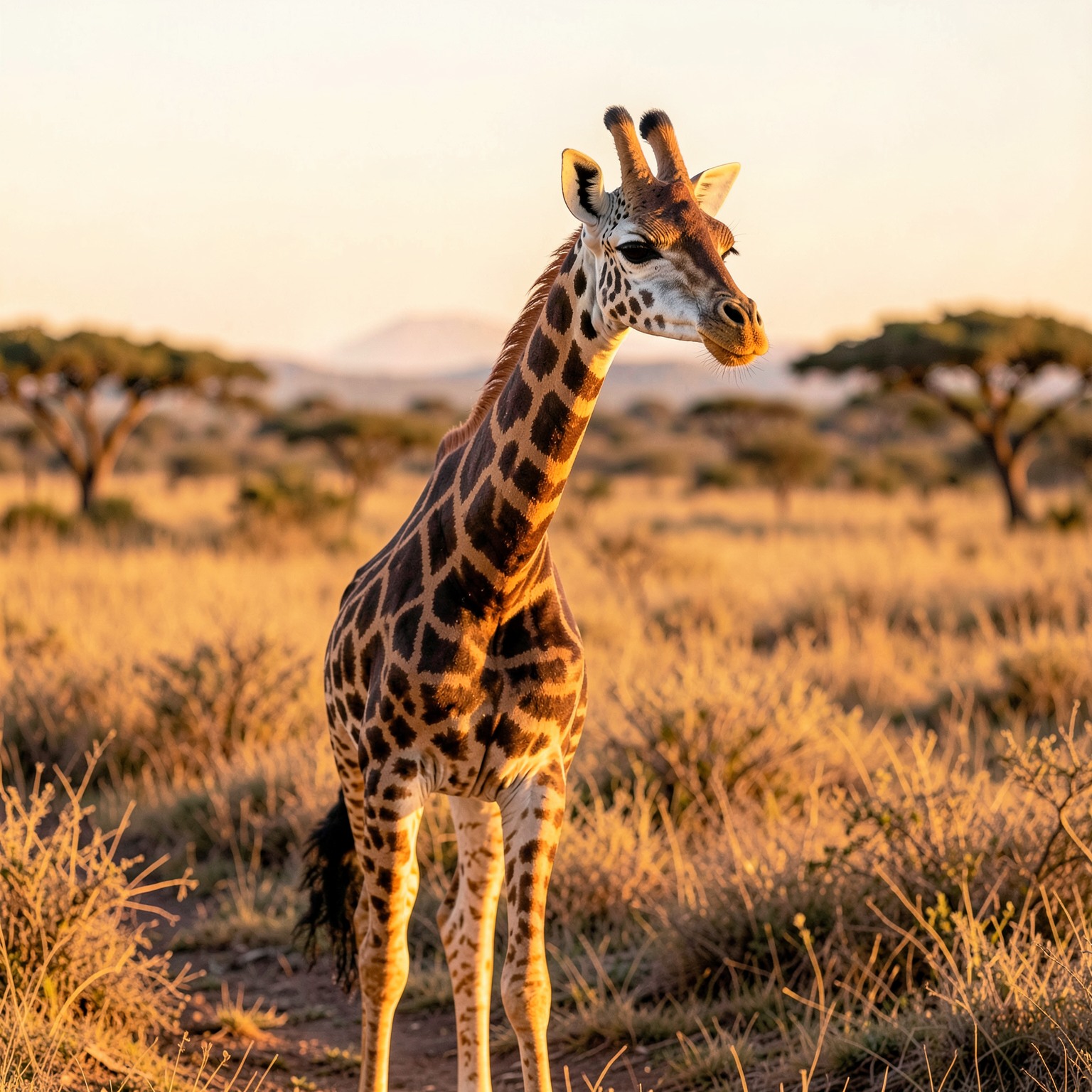 realistic giraffe during African golden hour