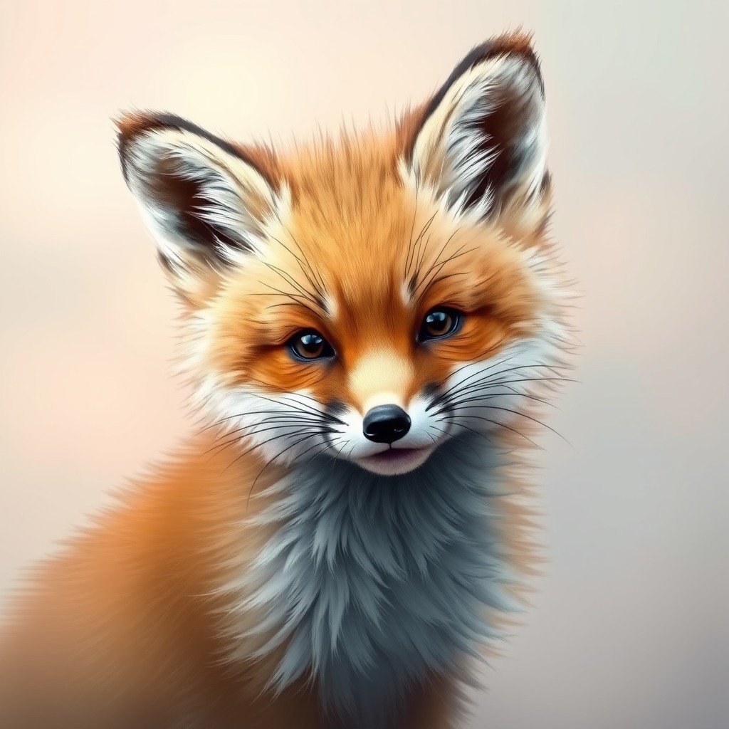 baby fox, soft pastel background, ultra detailed fur