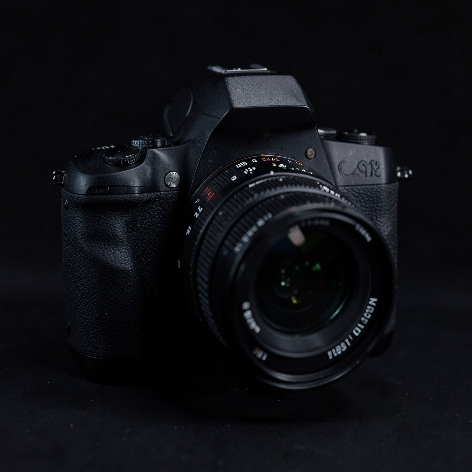 professional DSLR camera on dark background, studio photography