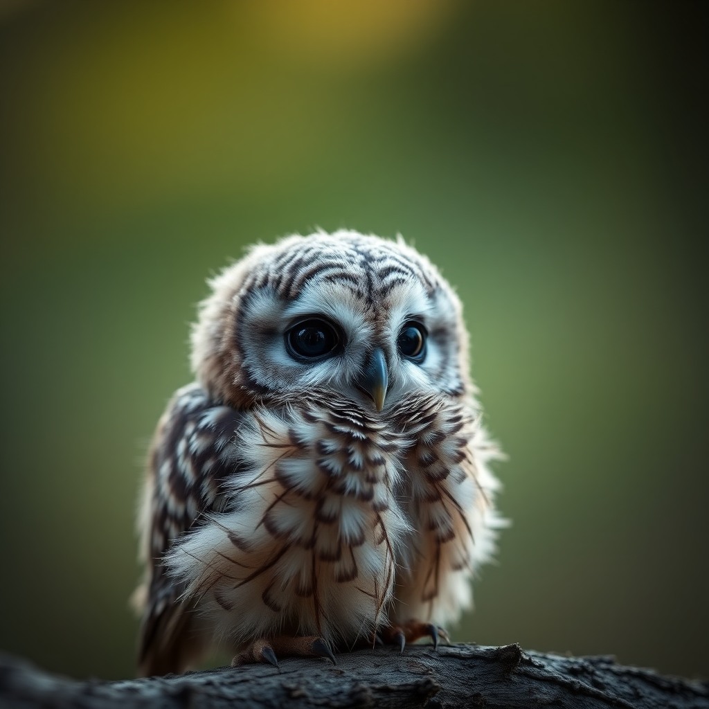baby owl, cinematic depth of field, soft glow