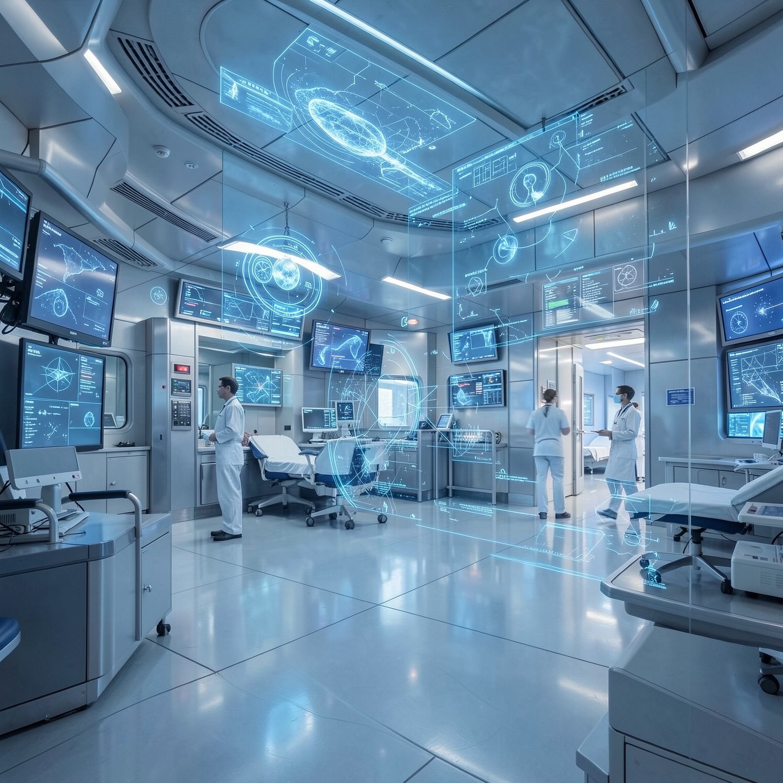 futuristic hospital with advanced hologram technology