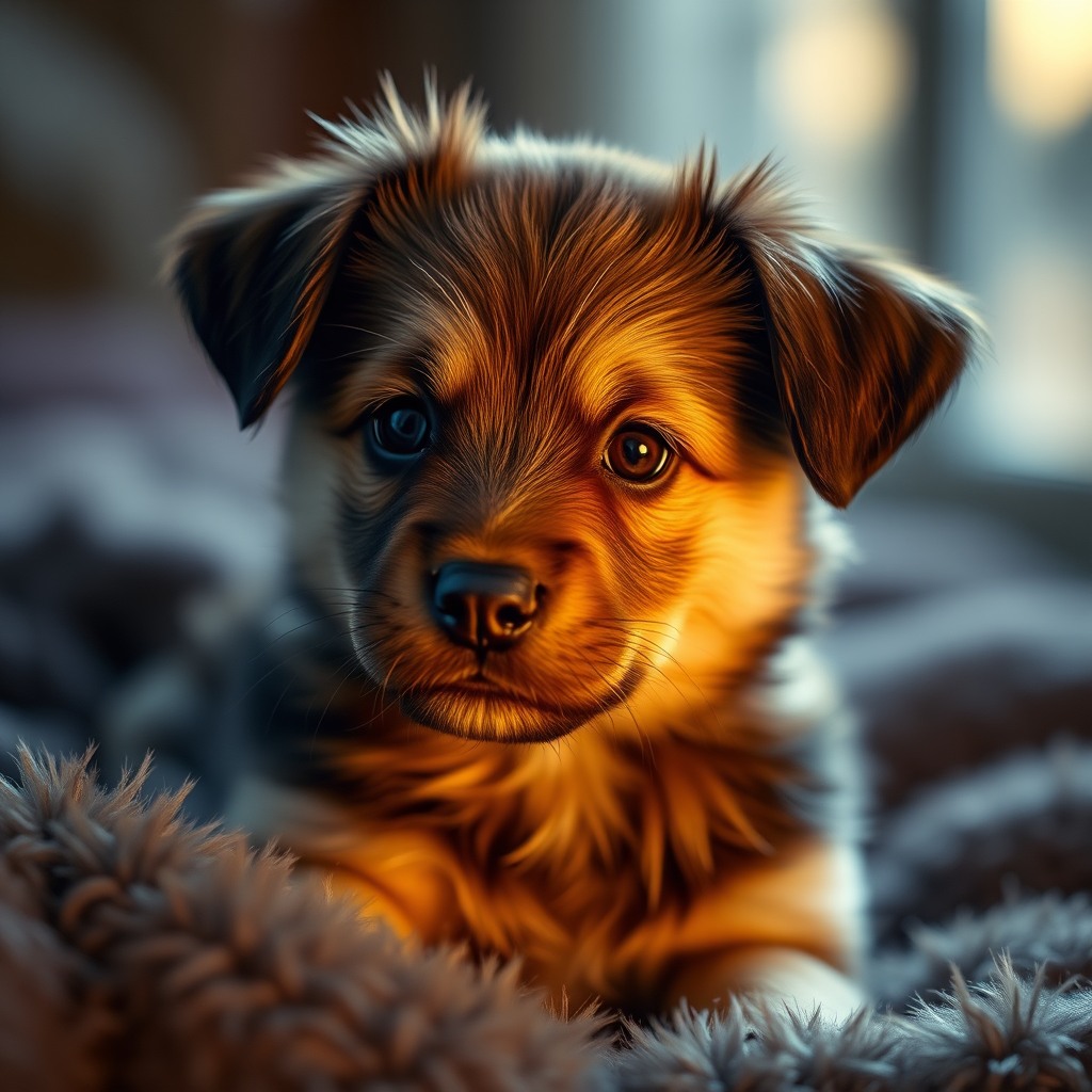 adorable puppy, warm cinematic lighting, ultra detailed fur