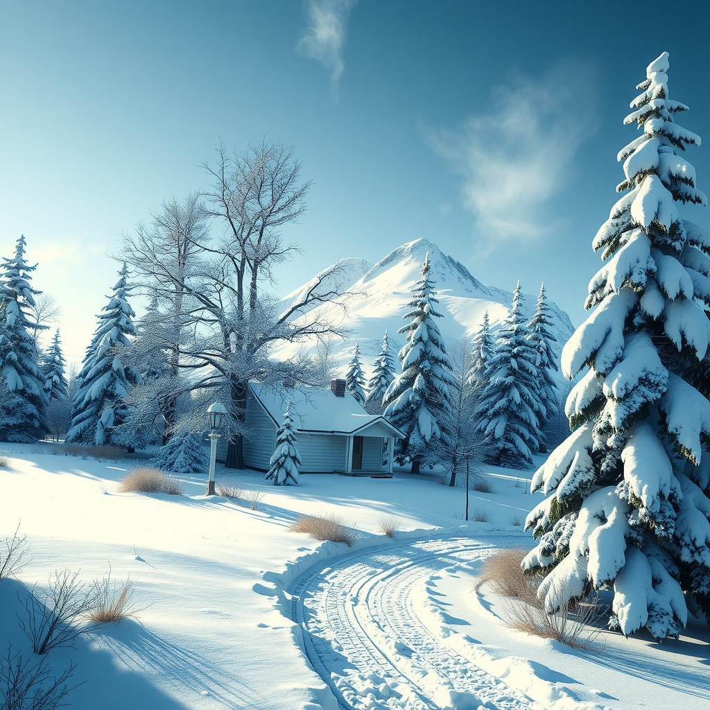 Photo-realistic editorial photography, realistic scene representing winter landscape