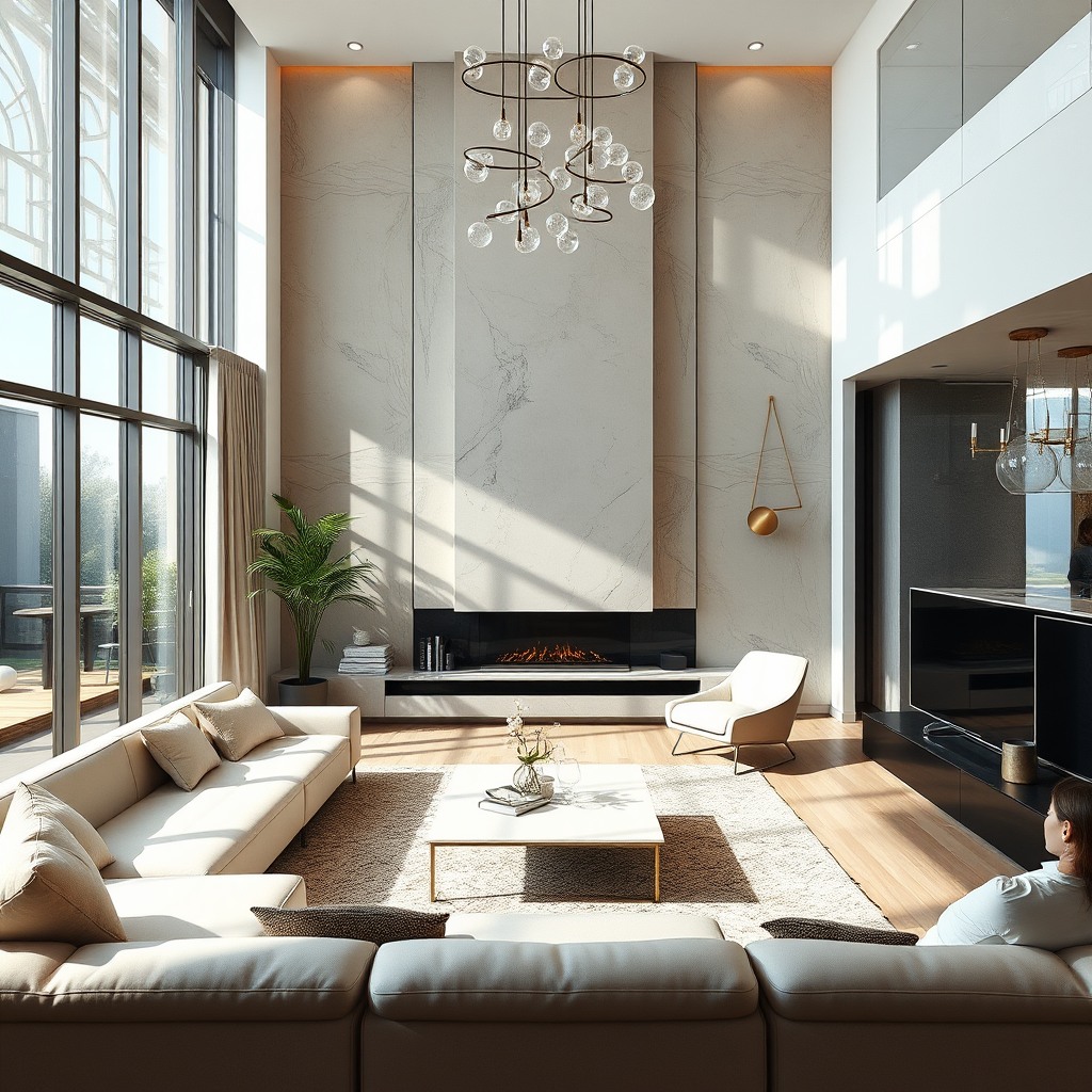 luxury interior design, modern living room, natural light, ultra realistic