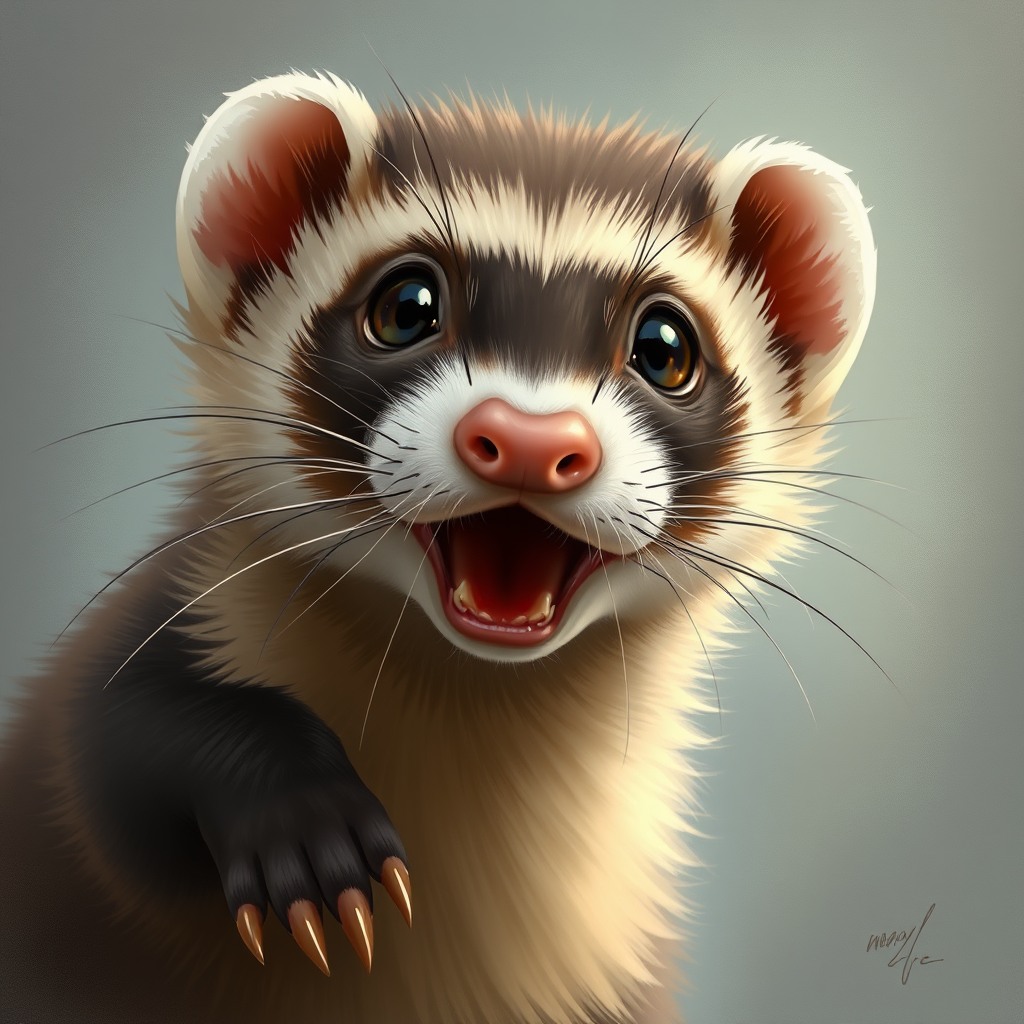 playful ferret, storybook style, big sparkling eyes