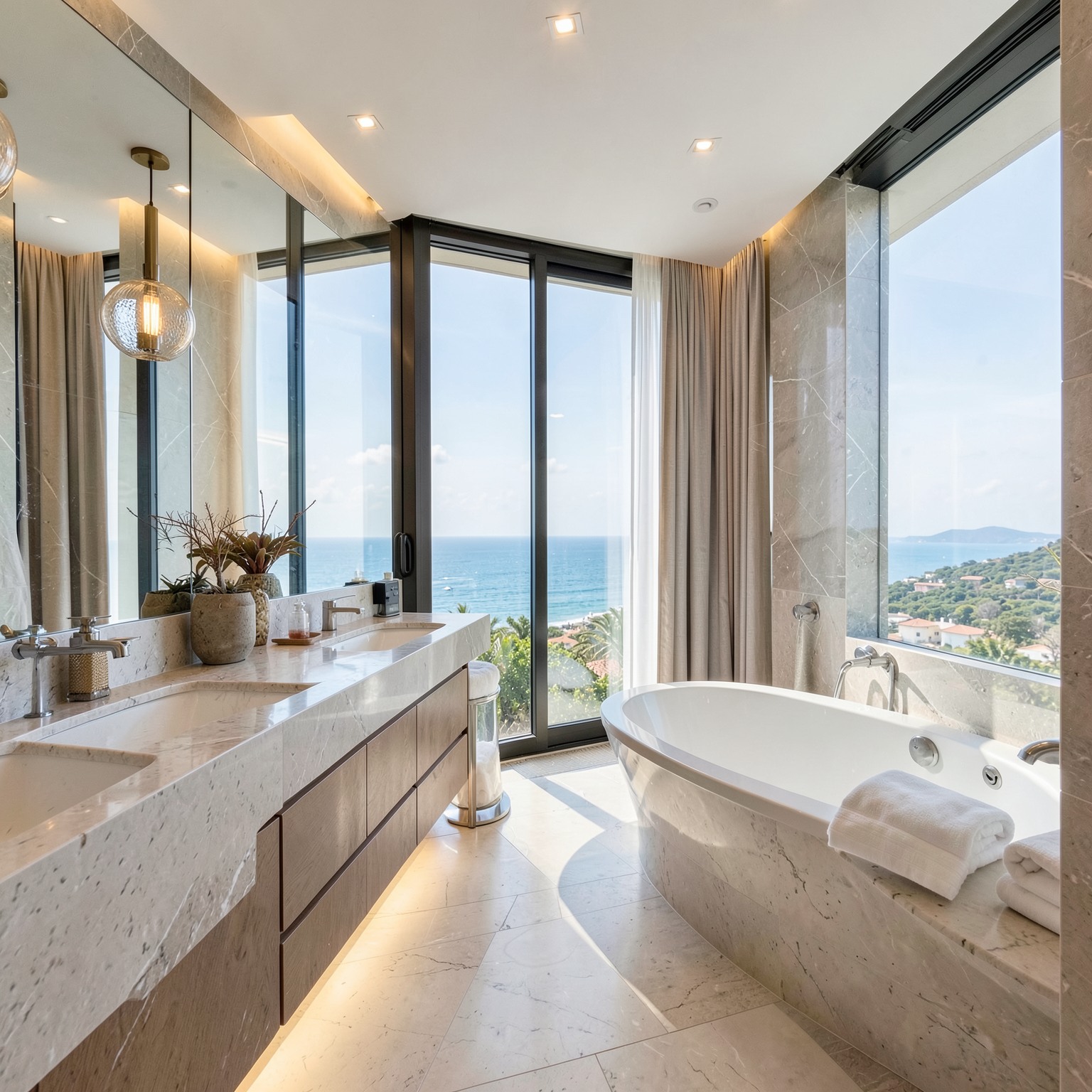 luxury bathroom with ocean view