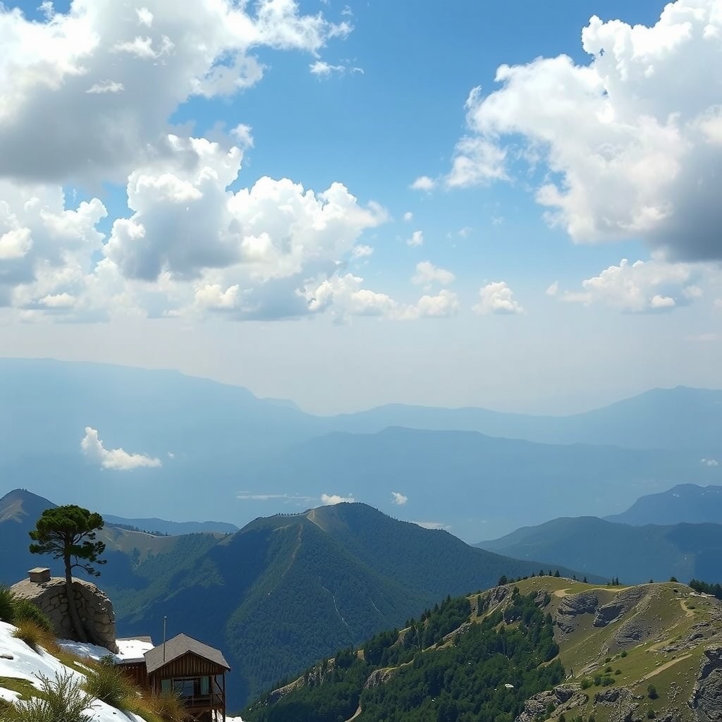 Photo-realistic editorial photography, realistic scene representing mountain panorama