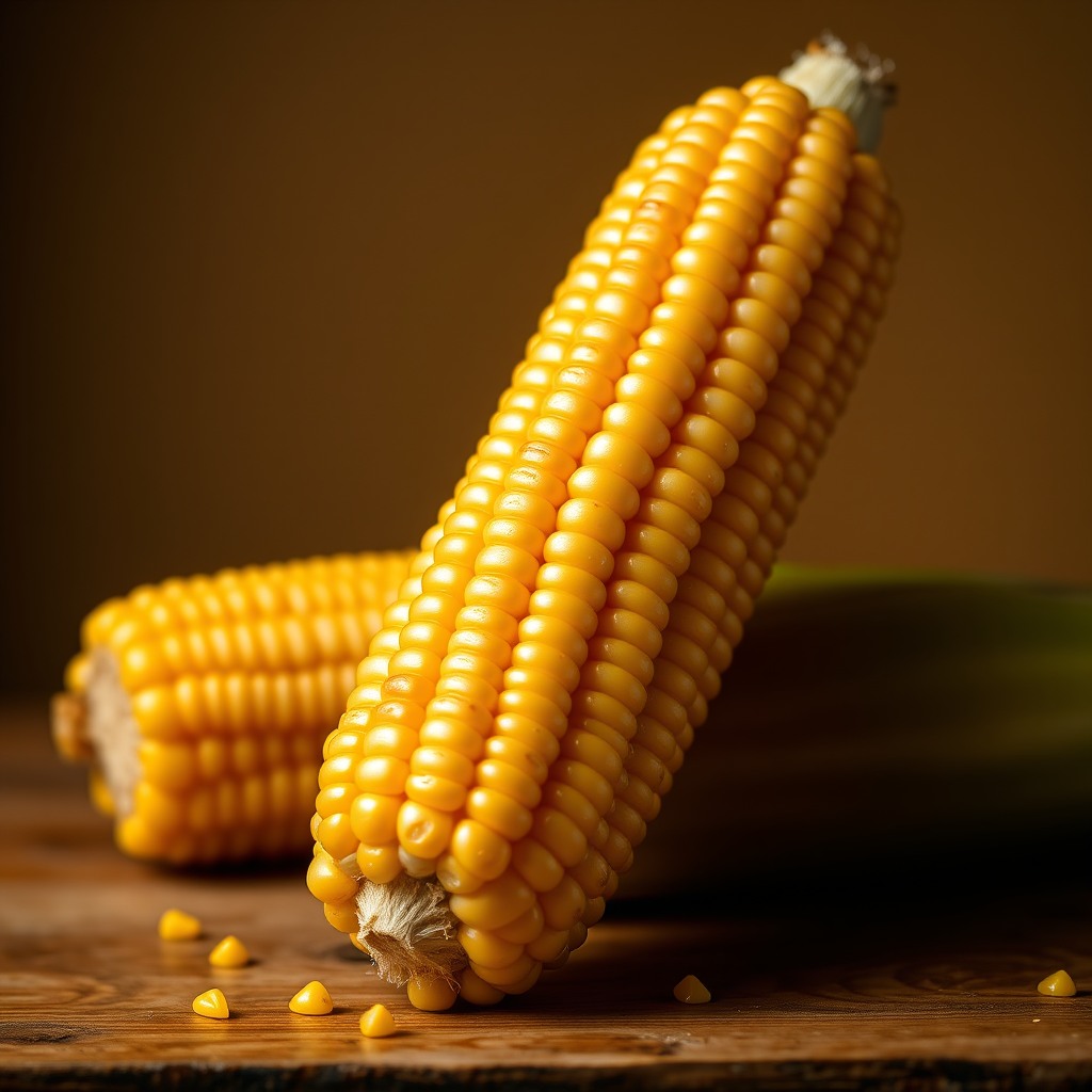 corn on the cob, golden kernels, studio lighting