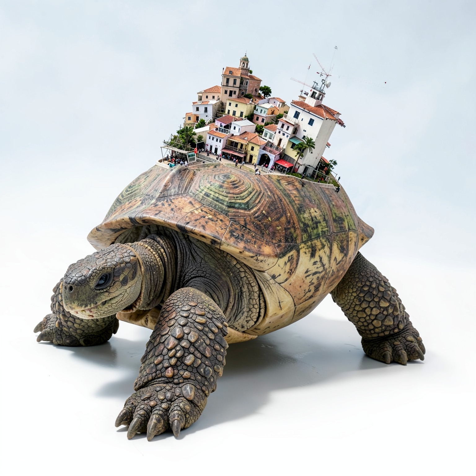 giant turtle carrying a city on its shell