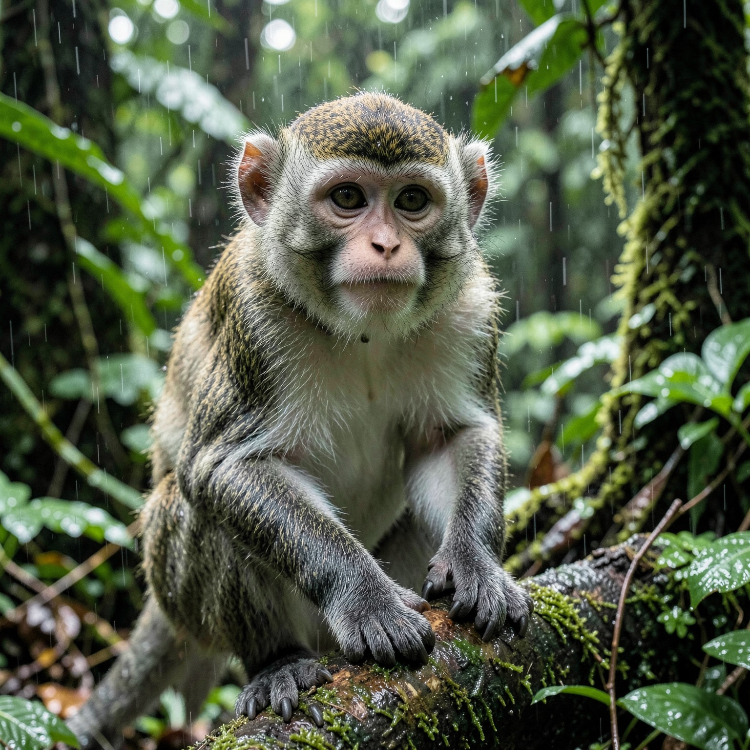 realistic monkey portrait in rainforest