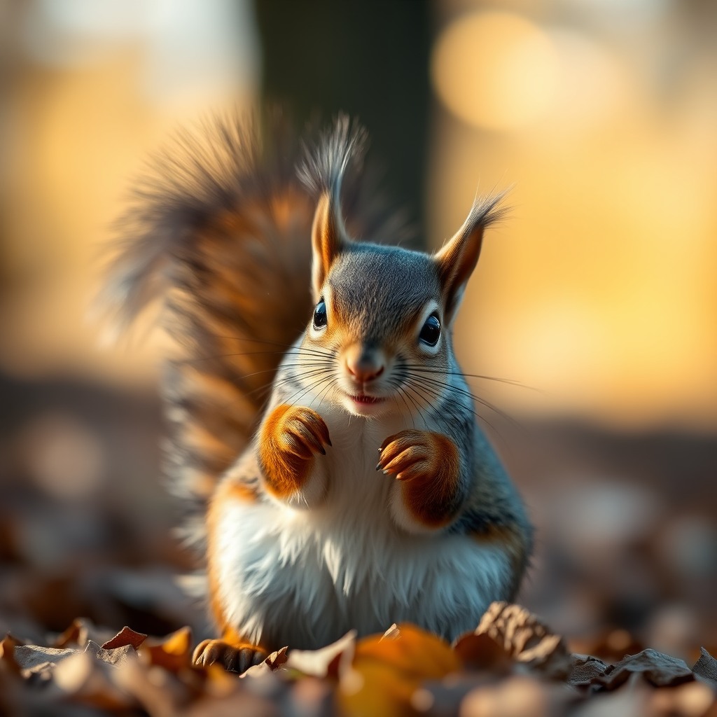 cute squirrel, cinematic depth of field, soft glow