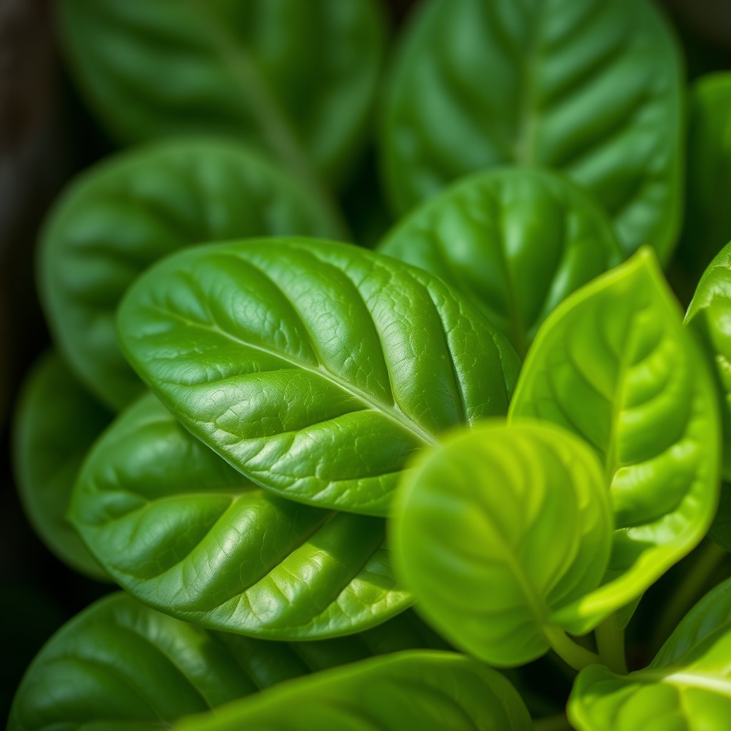 spinach leaves macro, fresh look, soft daylight