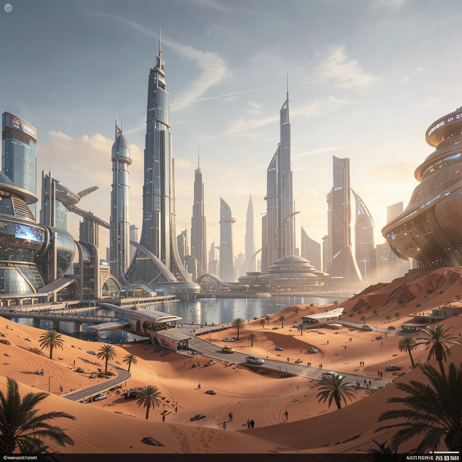 futuristic desert city inspired by Dubai and sci-fi movies