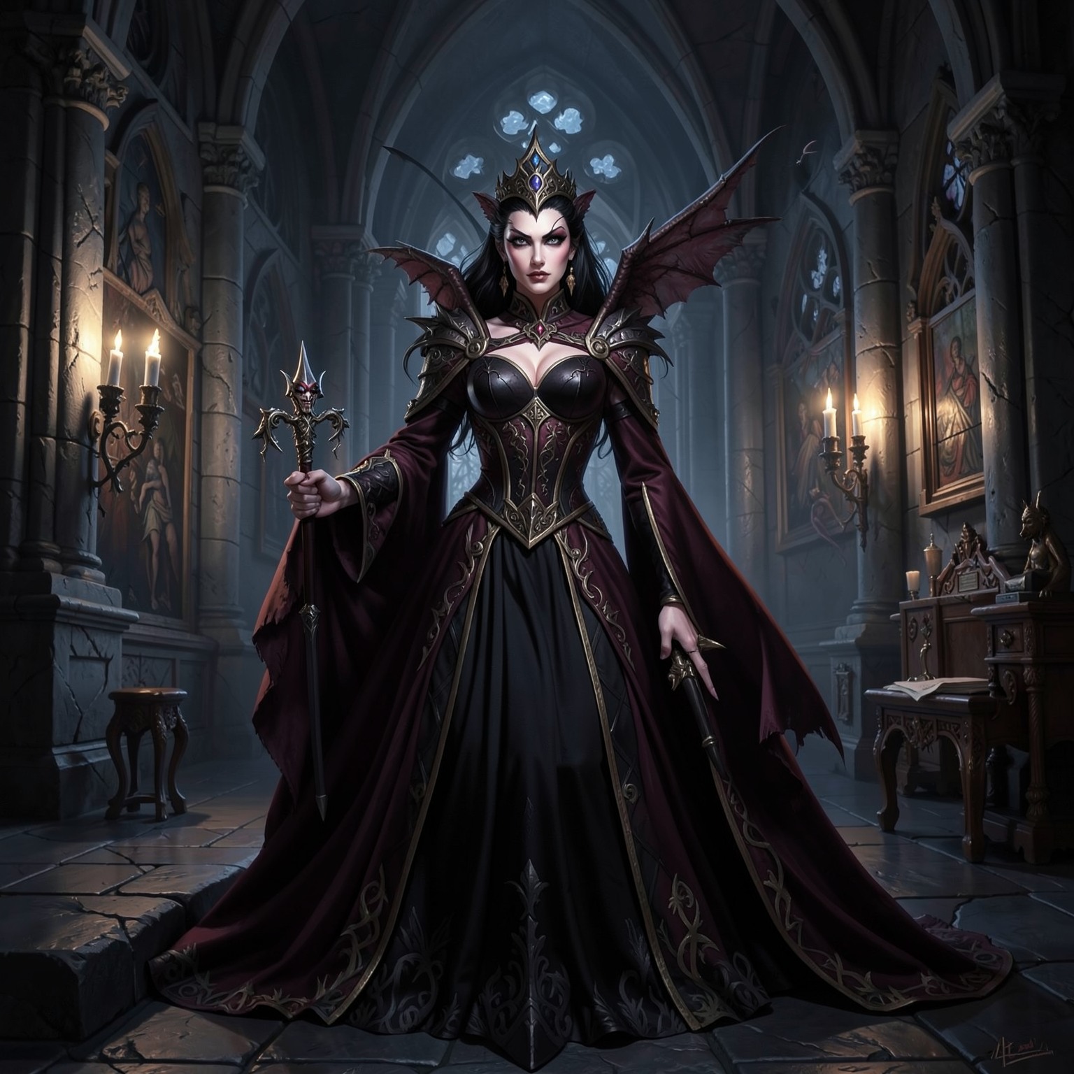 fantasy vampire queen in gothic castle