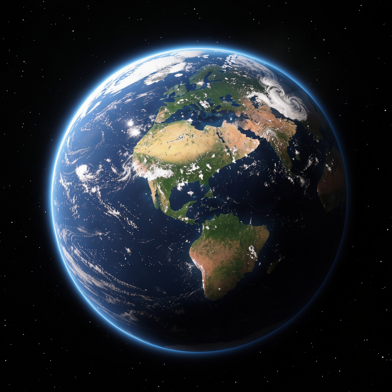 realistic Earth from space with glowing atmosphere