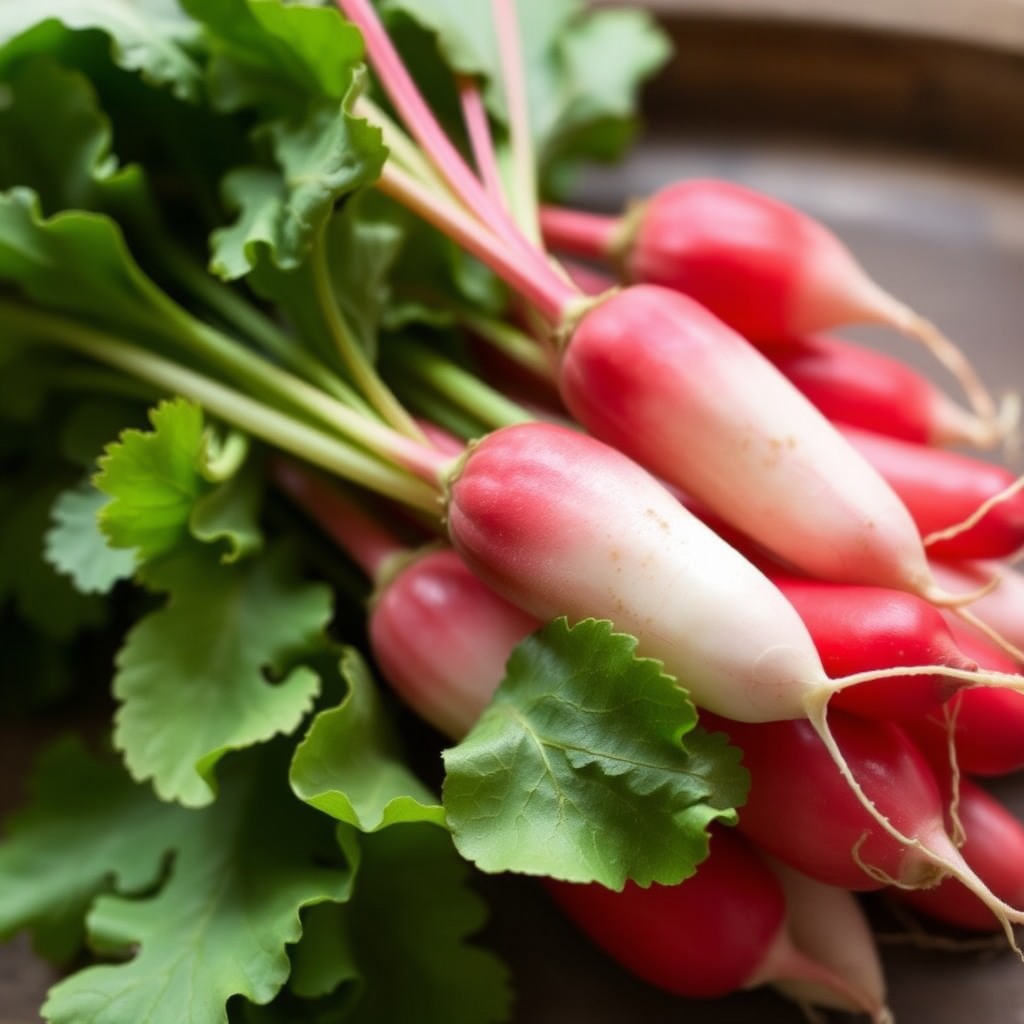 radishes with leaves, fresh harvest style