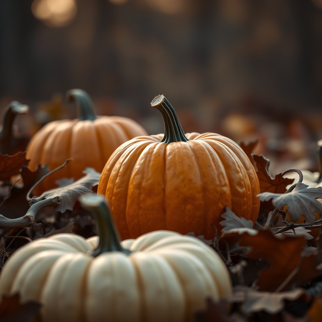 pumpkin still life, autumn mood, soft warm lighting