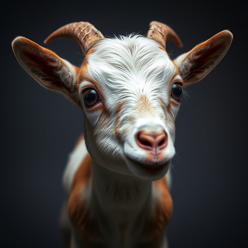 tiny goat, studio lighting, big sparkling eyes