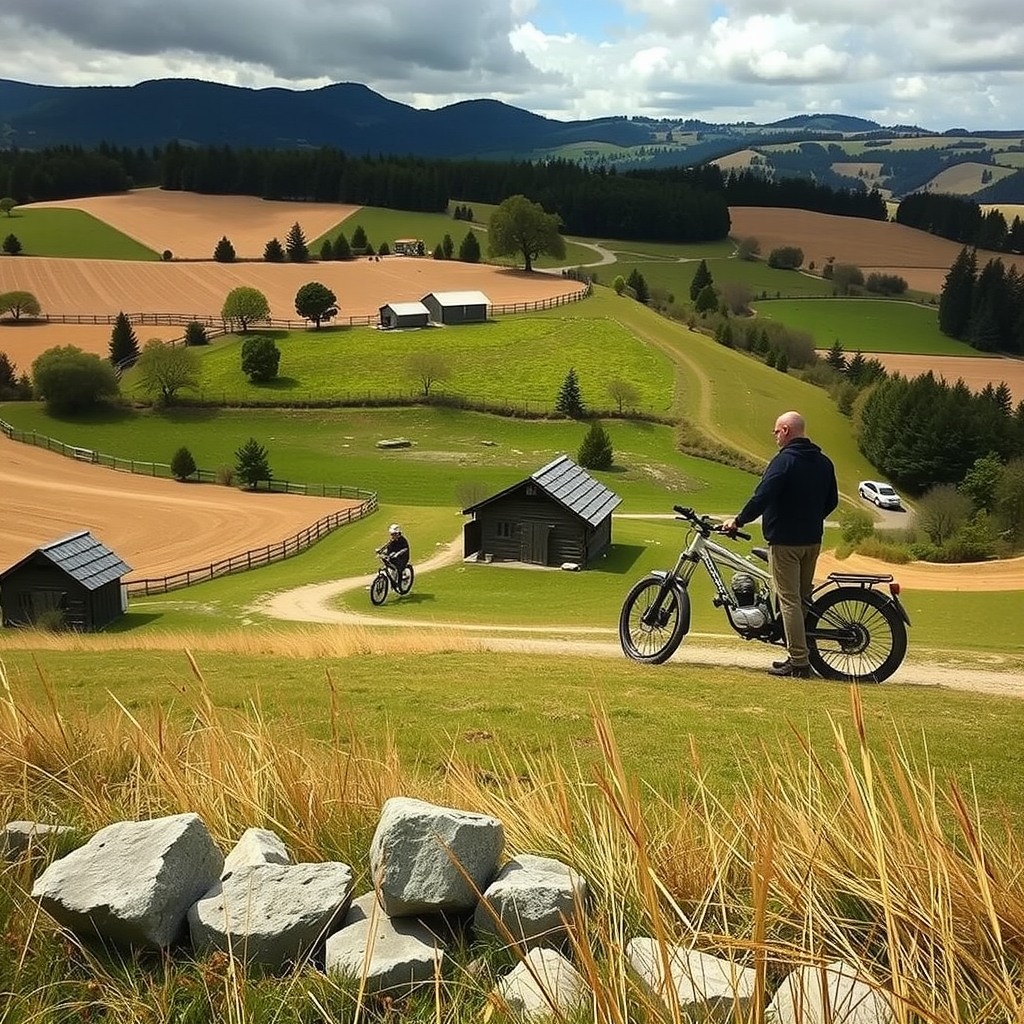 Photo-realistic editorial photography, realistic scene representing countryside view