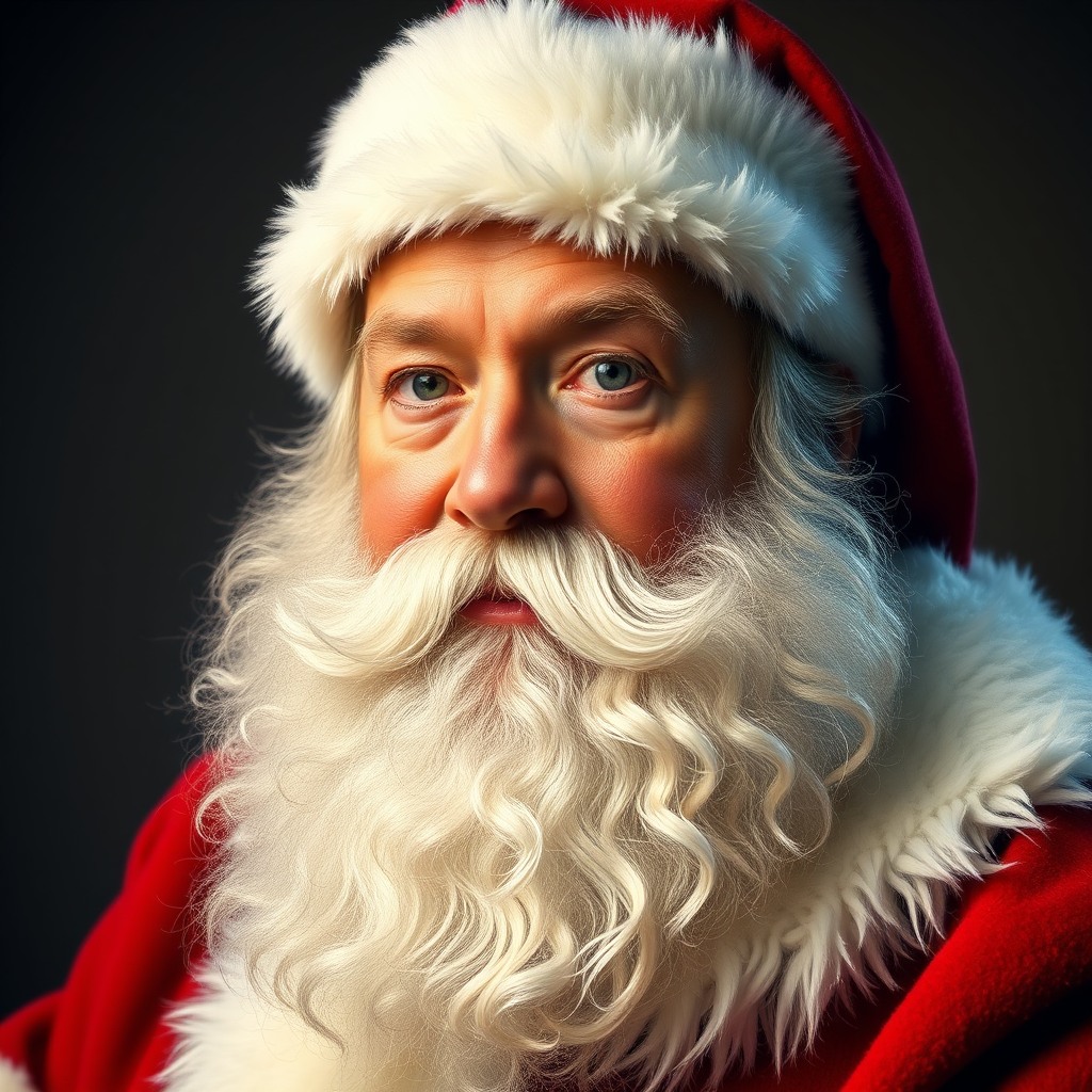 santa claus portrait, realistic style, soft studio light, detailed beard, warm christmas mood