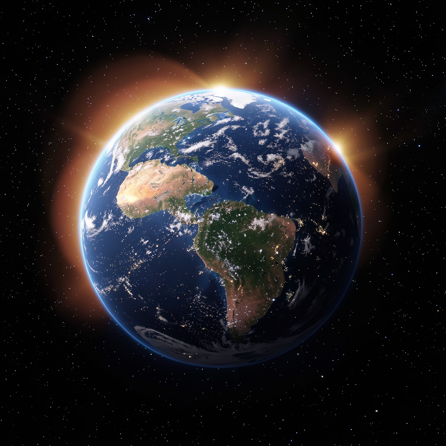 ultra realistic Earth viewed from space with glowing atmosphere